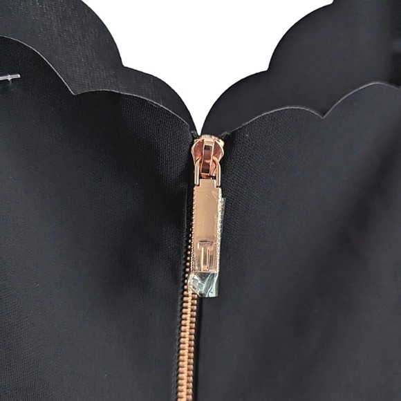 Ted Baker London Simbah Scallop Asymmetric Hem Strappy Black Midi Dress Size 4 - Picture 7 of 10